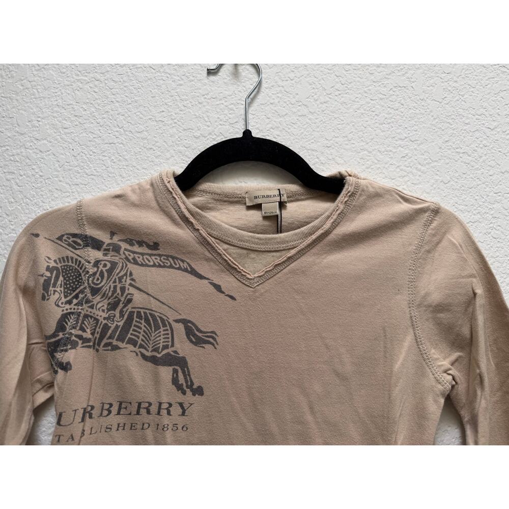 Burberry Kids Knight Logo Long Sleeve T-Shirt Boys Size 8Y Tan Luxury Old Money - Picture 7 of 16